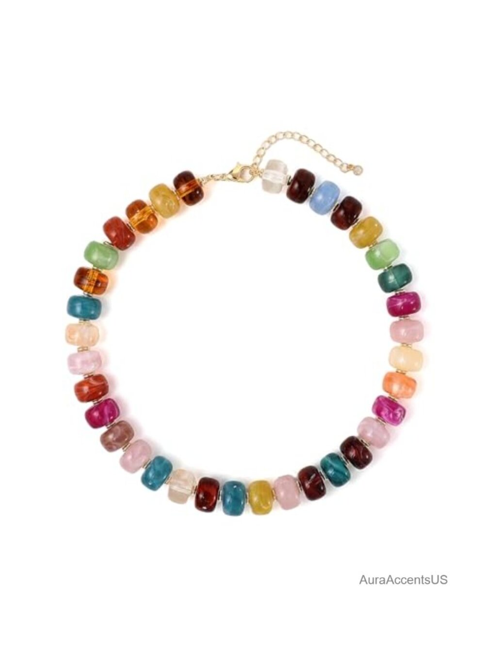 Chunky Resin Beaded Choker Necklace Adjustable Boho Statement Jewelry